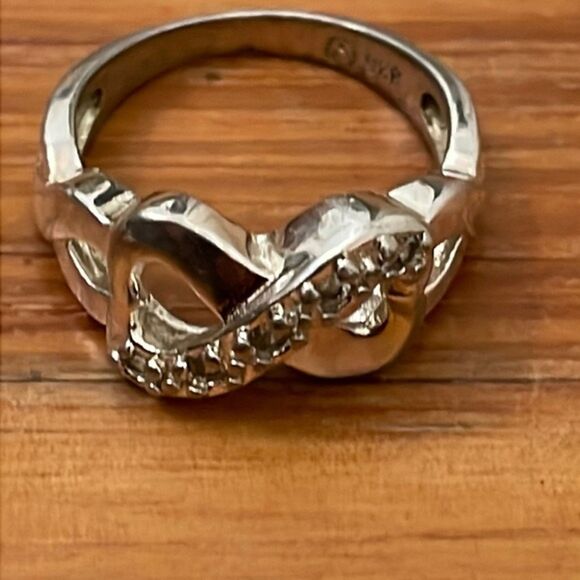 Sterling Silver Ring Size 7 Infinity Double Hearts Channel Set Clear Stones 925 - Picture 9 of 9